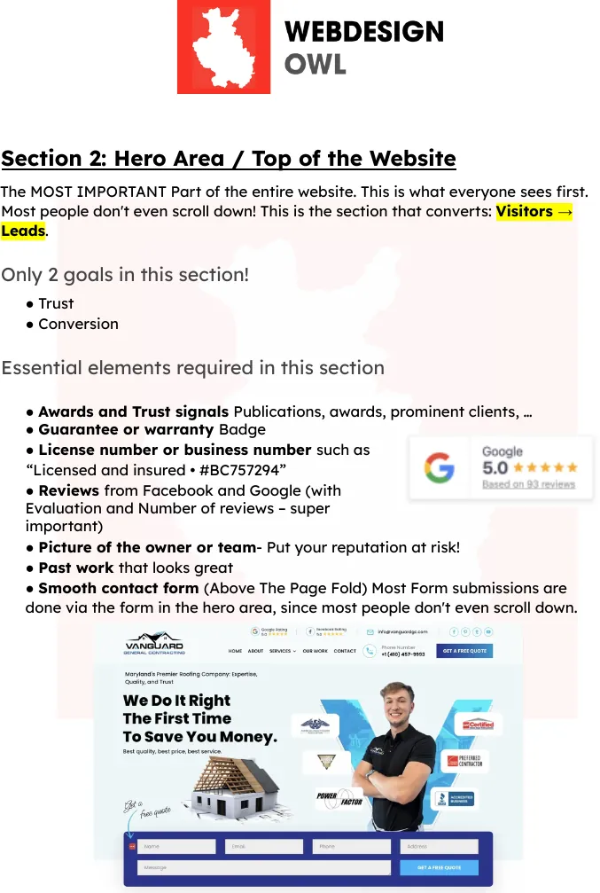 Website Strategy, hero area section