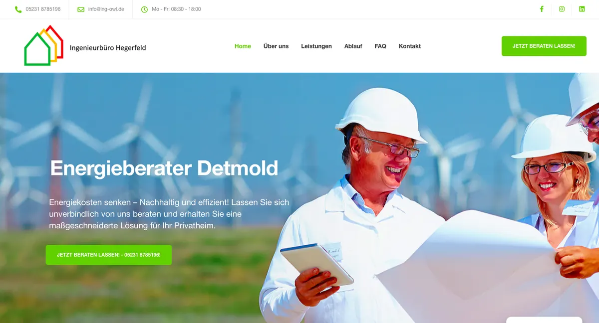 Website of Ingenieurbüro Hegerfeld