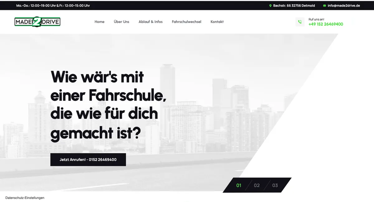 Website of driving school Made2Drive